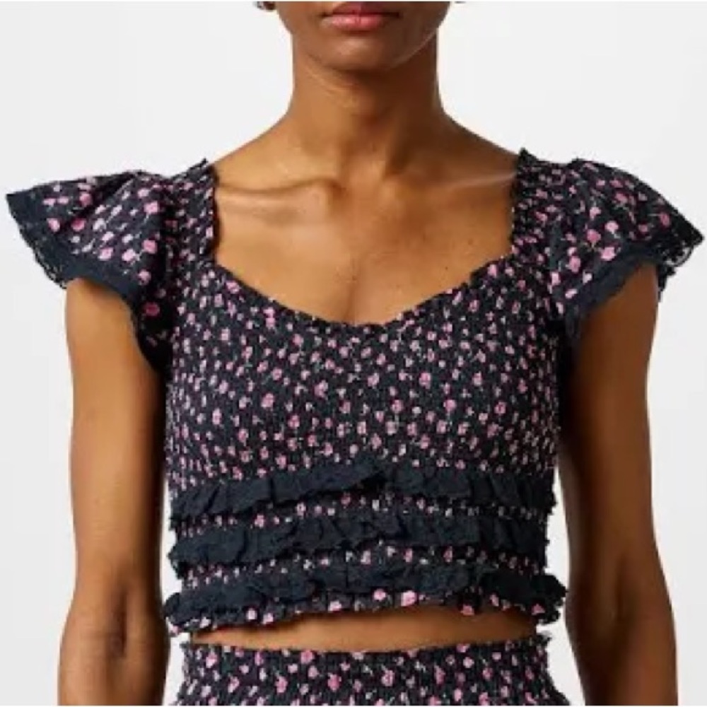 Loveshack Fancy Pink Noir Floral Lace Crop Beaming Top